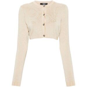 VERSACE Medusa Embellished Cropped Cardigan Women Beige Sweaters & Knitwear